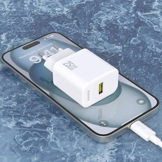 Dudao Charger GaN with USB-A Port and Cable USB-C 25W Power Delivery Whites (A27STEU)