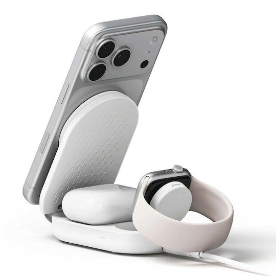 Ringke Kabelloses Ladegerät Qi2 25W Weißs (3-in-1 Magnetic Wireless Charging folding Stand)