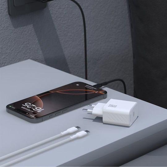 Dudao Charger GaN with USB-C Port and Cable USB-C - USB-C 25W Power Delivery Whites (A27CEU)