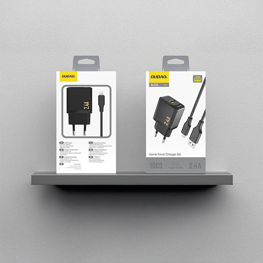 Dudao Charger GaN with USB-A Port and Cable Lightning 12W Blacks (A23LEU)