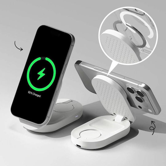 Ringke Kabelloses Ladegerät Qi2 25W Weißs (3-in-1 Magnetic Wireless Charging folding Stand)