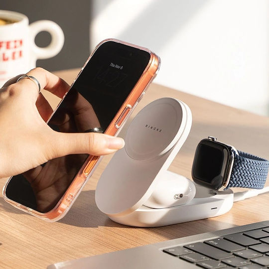Ringke Kabelloses Ladegerät Qi2 25W Weißs (3-in-1 Magnetic Wireless Charging folding Stand)