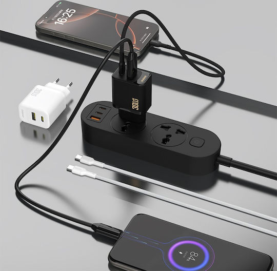Dudao Зарядно без кабел GaN с USB-A порт и USB-C порт 30W Power Delivery Черен (A27TEU)