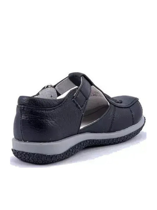 Balerini copii cu închidere Hoop & Loop de Piele Negre