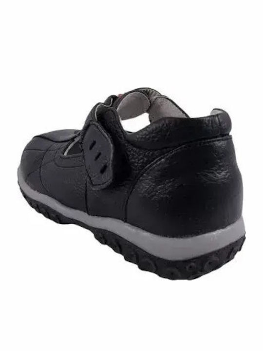 Kids Leather Ballerinas with Hoop & Loop Closure Black