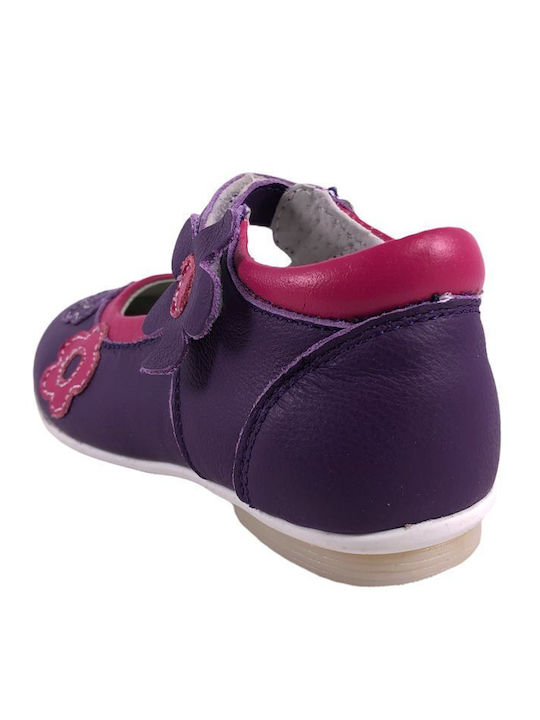 Kids Leather Ballerinas with Hoop & Loop Closure Purple
