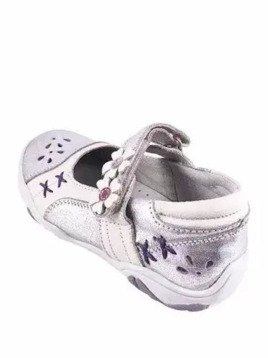Kids Leather Ballerinas with Hoop & Loop Closure Silver