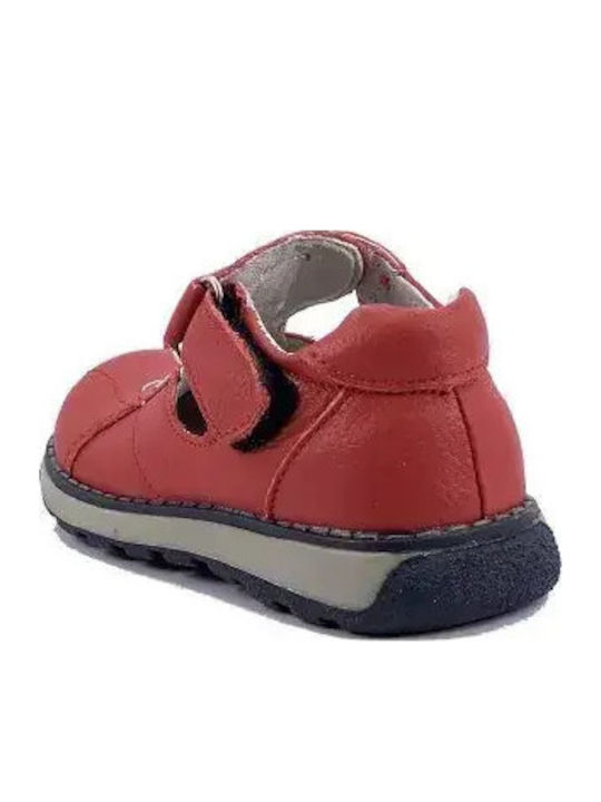 Kids Leather Ballerinas with Hoop & Loop Closure Red