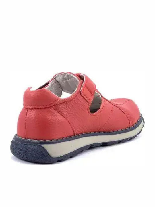 Kids Leather Ballerinas with Hoop & Loop Closure Red