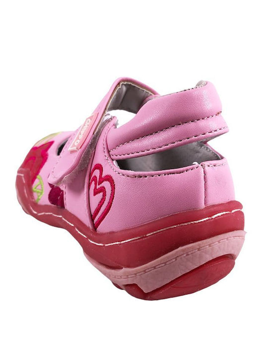 Kids Leather Ballerinas with Hoop & Loop Closure Pink