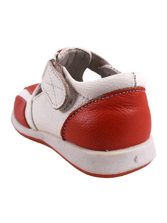 Kids Leather Ballerinas with Hoop & Loop Closure Orange