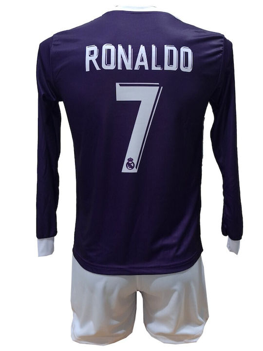 Детски Футболен Комплект Real Madrid Ronaldo Лилав Бял С Дълъг Ръкав 2211-30