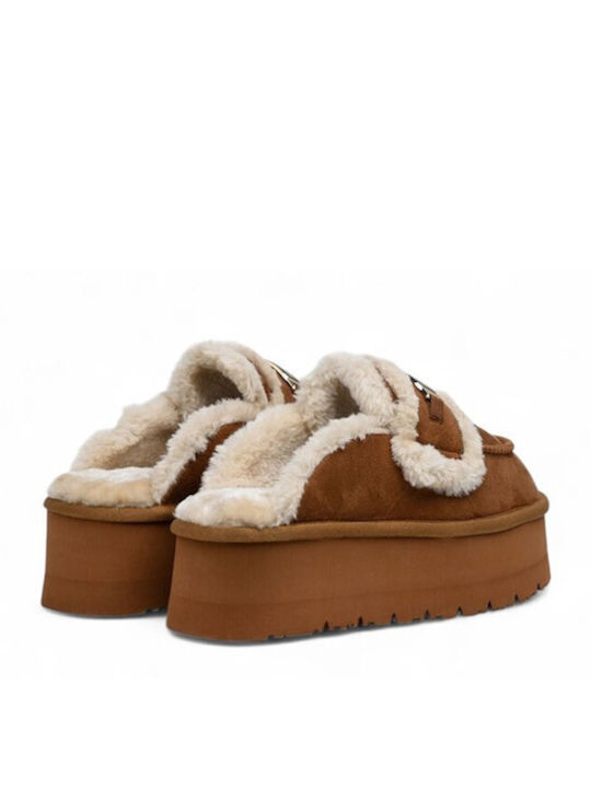 Winter Women's Slippers with Fur Brown