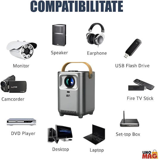 Linomag Мини Проектор DLP HD с Wi-Fi и вградени високоговорители Сив