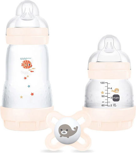 Mam Starter Set Easy Start Anti-colic 0+ Μηνών Πλαστικά Μπιμπερό Κατά Κολικών Θηλή Σιλικόνης 260ml &130ml & Πιπίλα Start