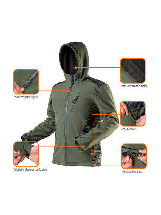 Neo Tools Work Fleece Jacket Softshell with Hood Khaki