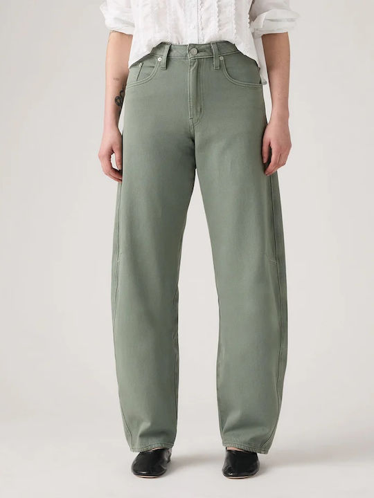Baggy Dad Women's Jean Trousers in Dad Fit Green