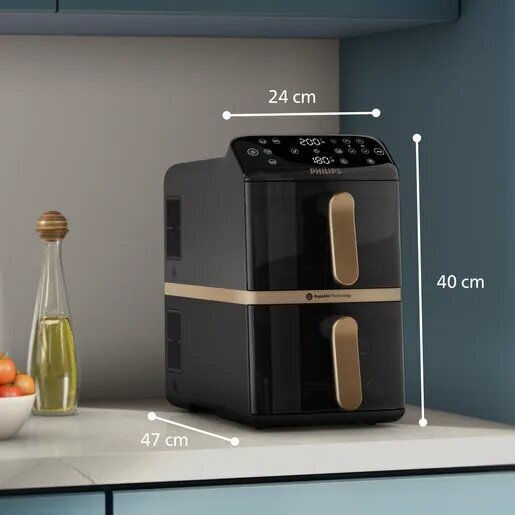 Philips Heißluftfritteuse mit Doppel-Abnehmbarer Korb 10Es Schwarz NA462/70