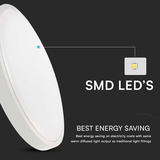 V-TAC Lumină De Tavan Montată Pentru Baie 35cm Albă Cu LED Integrat