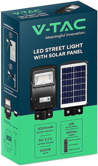 V-TAC Street Solar Light 6W 800lm Cold White 6000K with Remote Control IP65