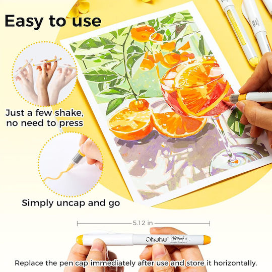 Ohuhu Nahuku Single Brush 48 Acrylic Drawing Markers Basic Colors