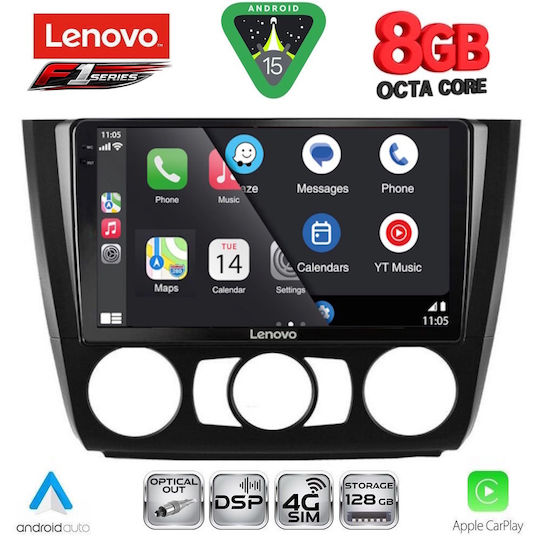 Lenovo Car Audio System for BMW Series 1 2004-2013 with A/C (Bluetooth/USB/WiFi/GPS/Apple-Carplay/Android-Auto) with Touch Screen 9"