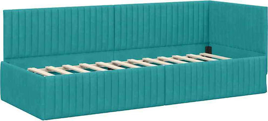 Single Bed Upholstered with Velvet Turquoise Velvet with Slats and Mattress 80x200cm