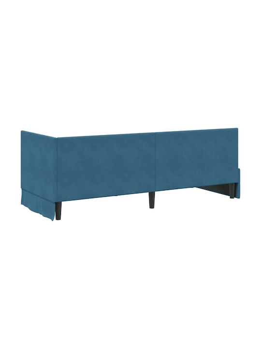 Single Bed Upholstered with Velvet Blue Velvet with Slats & Mattress 80x200cm