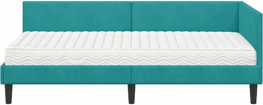 Betten Einzelbett mit Samt Türkis mit Lattenrost & Matratze 100x200cm