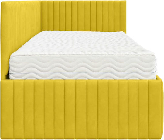 Single Bed Upholstered with Velvet Yellow Velvet with Slats and Mattress 80x200cm