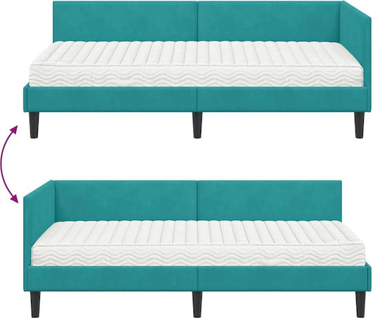 Betten Einzelbett mit Samt Türkis mit Lattenrost & Matratze 100x200cm