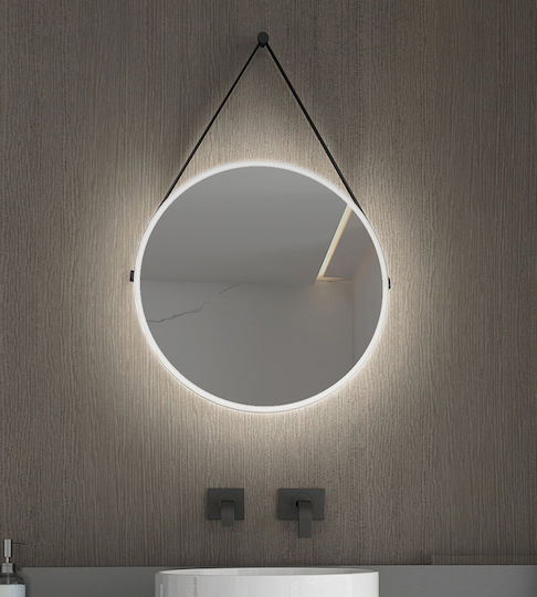 Luminor Hung Runder Badezimmerspiegel LED aus Kunststoff 45x45cm Schwarz