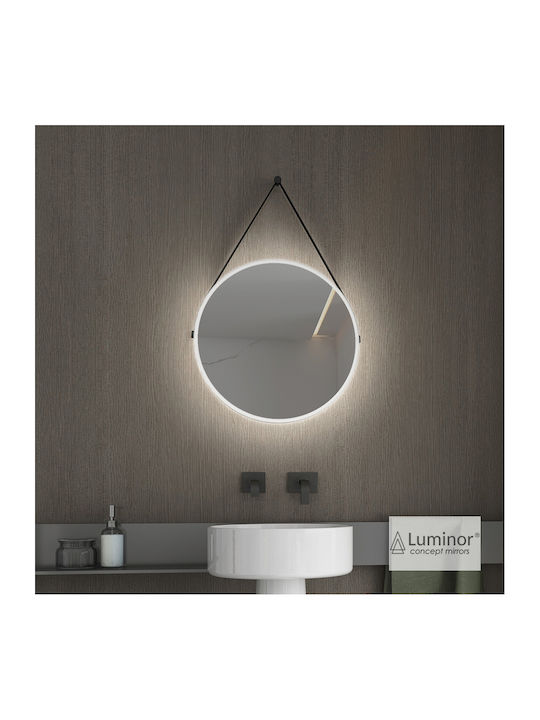 Luminor Hung Runder Badezimmerspiegel LED aus Kunststoff 45x45cm Schwarz