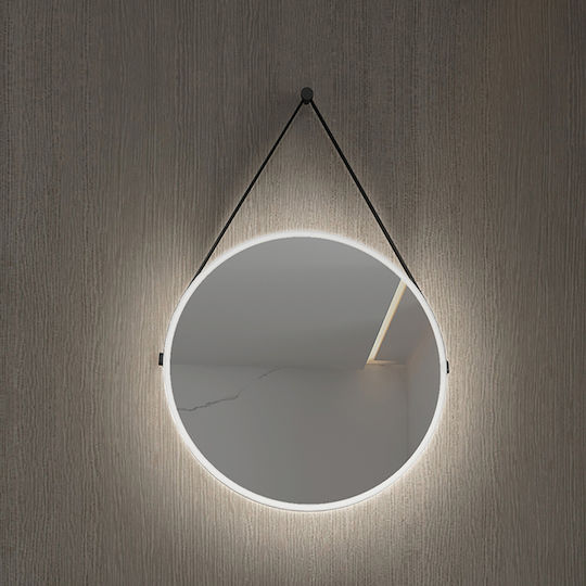 Luminor Hung Runder Badezimmerspiegel LED aus Kunststoff 45x45cm Schwarz