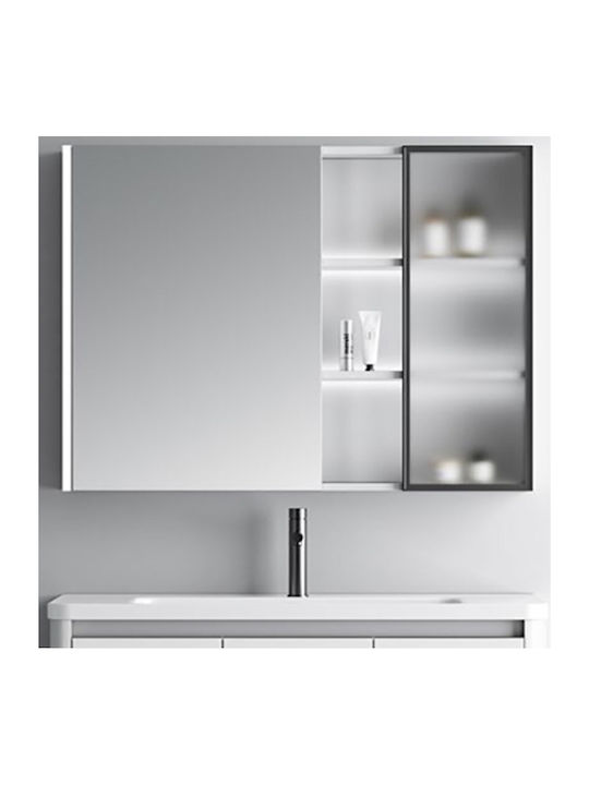 Martin Badezimmerspiegel LED aus Sperrholz mit Regal & Schrank 90x70cm Weiß