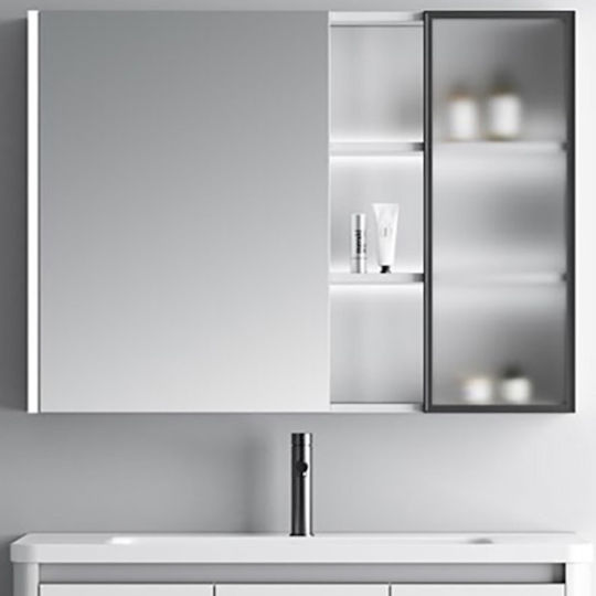 Martin Bathroom Mirror Led made of Plywood with Shelf & Cabinet 90x70cm White