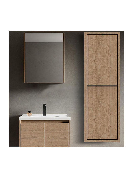 Martin Καθρέπτης Μπάνιου από Plywood με Ράφι & Ντουλάπι 60x70cm Καφέ