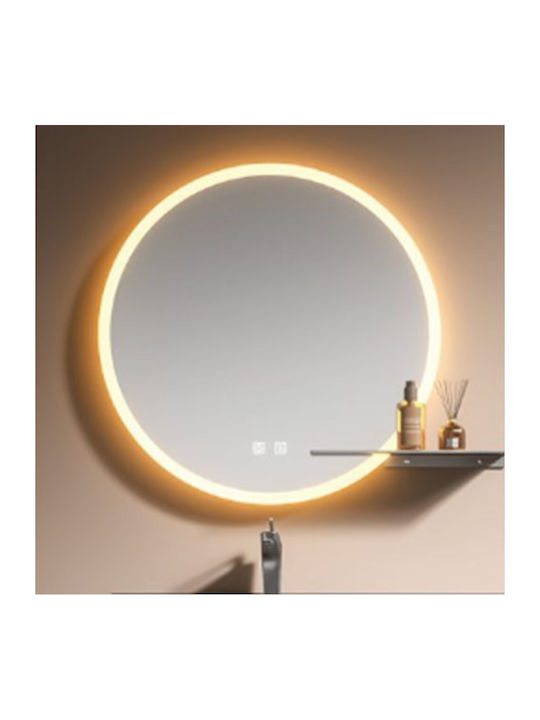 Martin Στρογγυλός Καθρέπτης Μπάνιου Led από Plywood 70x70cm Γκρι
