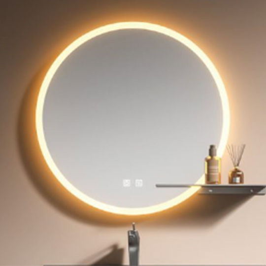 Martin Round Bathroom Mirror Led made of Plywood 70x70cm Gray