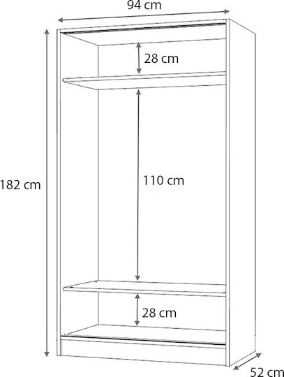 Doppeltür Kleiderschrank Schieben Misra Walnut 94x52x182cm