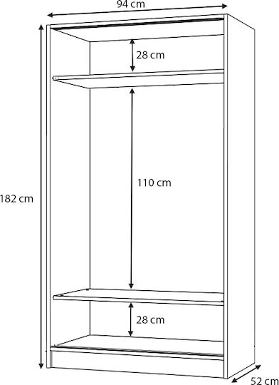 Doppeltür Kleiderschrank Schieben Misra Walnut 94x52x182cm