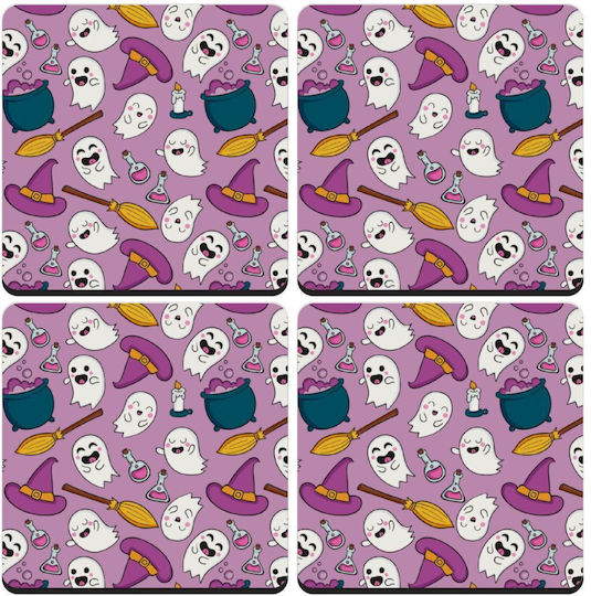 Koupakoupa Wooden Pink Coasters Happy Halloween 4pcs