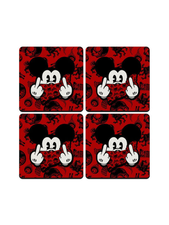 Koupakoupa Mickey Fingers Untersetzer Hölzernes Rot 4Stück