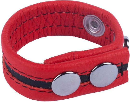Δερμάτινο Δαχτυλίδι Πέους Κούμπωμα Adjustable Leather Cock Ring 2 Snaps Κόκκινο