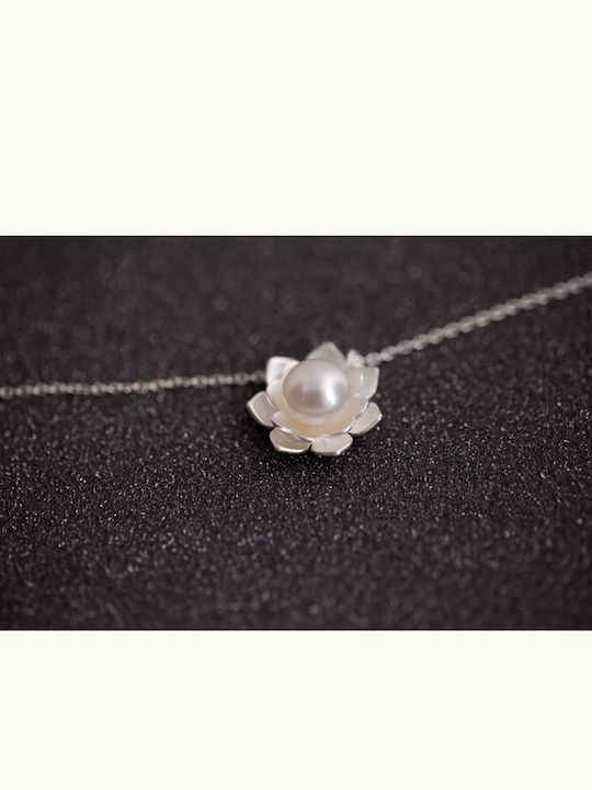 Halskette mit Design Blume aus Silber mit Perlen