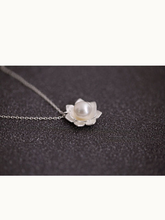 Halskette mit Design Blume aus Silber mit Perlen