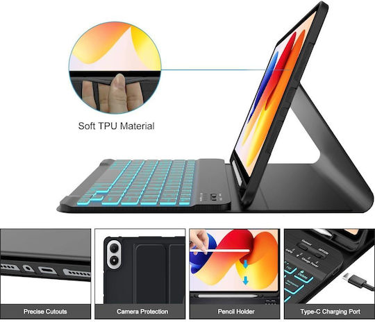 Tech-Protect Flip Cover με Πληκτρολόγιο στα International English Μαύρη (Xiaomi Poco Pad M1, Redmi Pad 2 Pro 12.1)