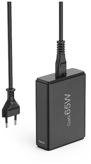 HAMA GaN с 2 USB-A порта и 2 USB-C порта 65W Power Delivery Черен (00201979)