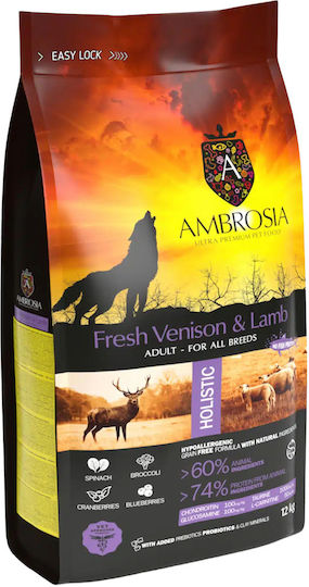 Ambrosia Grain Free Adult Venison & Lamb 2kg Dry Food Grain-Free for Adult Dogs with Lamb and Deer