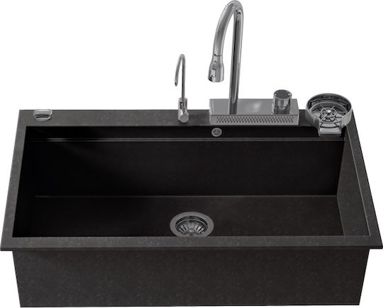 Sanitec Drop-In Spüle aus Verbundgranulat B79xT50cm Schwarz